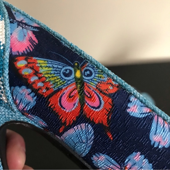 Dolce by Mojo Moxy Butterfly Heels | Bow Front Pumps | Blue Plaid - Picture 7 of 12